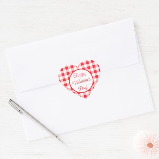 Red White Check Romantic Valentines Day Hart Sticker (Envelop)