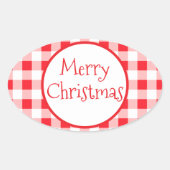 Red White Check Whimsical MERRY CHRISTMAS Ovale Sticker (Voorkant)