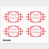 Red White Check Whimsical MERRY CHRISTMAS Ovale Sticker (Vel)