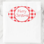 Red White Check Whimsical MERRY CHRISTMAS Ovale Sticker (Tas)
