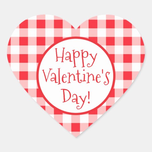 Red White Check Whimsical Valentines Day Hart Sticker (Voorkant)