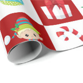 Red White Checkered met Kerstmis-Cartoon Cadeaupapier (Rol Hoek)