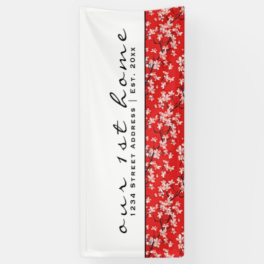 Red & White Cherry Blossom | Eerste thuisbasis Spandoek (Verticaal)