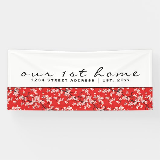 Red & White Cherry Blossom | Eerste thuisbasis Spandoek (Horizontaal)