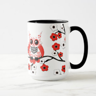Red White Cherry Blossom Owl Mok