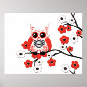 Red White Cherry Blossom Owl Poster (Voorkant)