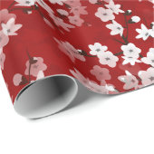 Red White Cherry Blossoms Floral Pattern Cadeaupapier (Rol Hoek)