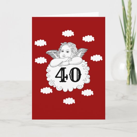 Red White Cherub Angel 40th Birthday Jouw naam toe Kaart (Voorkant)