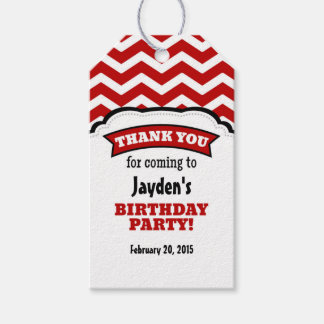 Red White Chevron Verjaardag Dank u Labels Cadeaulabel