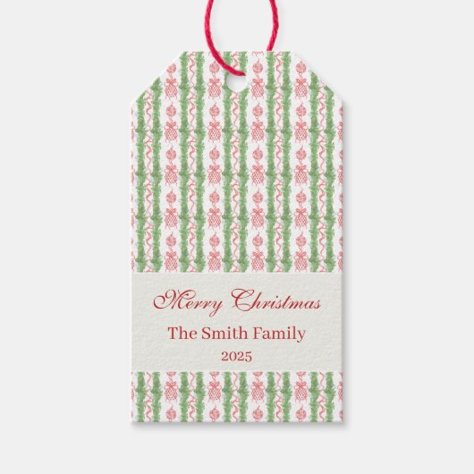 Red & White Chinoiserie Garland Grandmillennial Cadeaulabel (Voorkant)