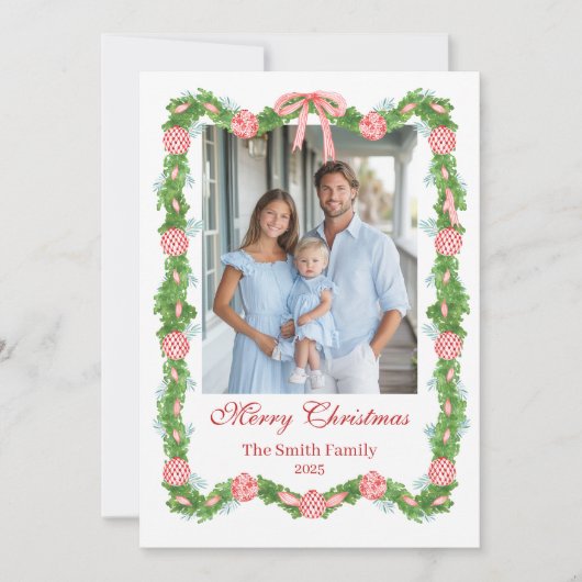 Red & White Chinoiserie Garland Grandmillennial  Feestdagenkaart (Voorkant)