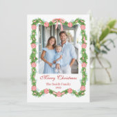 Red & White Chinoiserie Garland Grandmillennial  Feestdagenkaart (Staand voorkant)