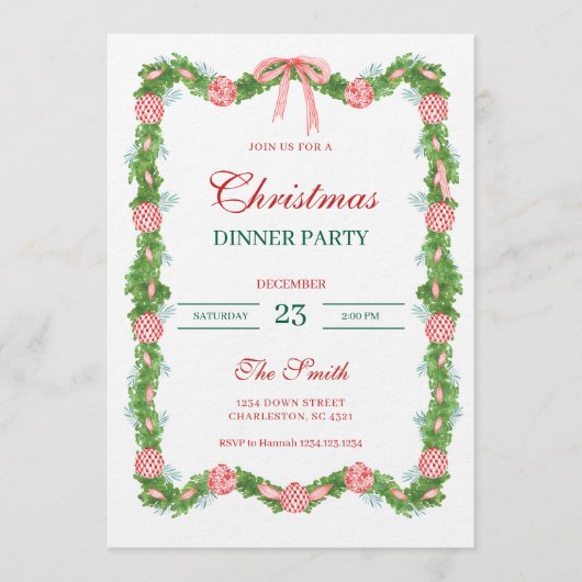 Red & White Chinoiserie Garland Grandmillennial Kaart (Voorkant)