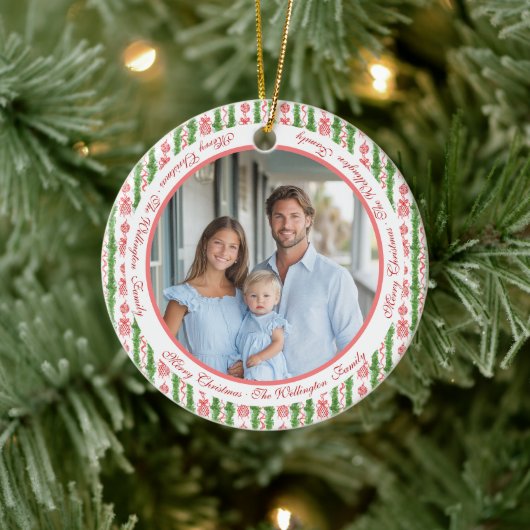 Red & White Chinoiserie Garland Grandmillennial Keramisch Ornament (Boom)