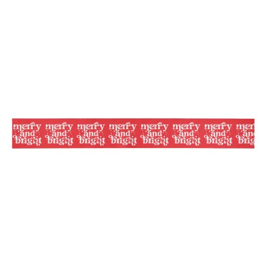 Red & White Christmas Merry & Bright Holiday Grosgrain Lint (Voorkant)
