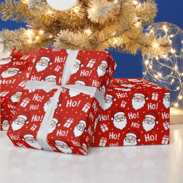 Red & White Christmas Santa Claus Pattern Cadeaupapier