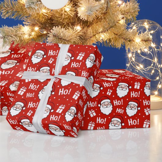 Red & White Christmas Santa Claus Pattern Cadeaupapier (Feestdagen)