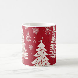 Red White Christmas Tree Snowflake Pattern  Koffiemok