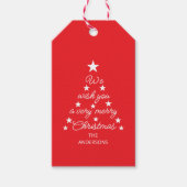 Red & White Christmas Tree Stars & Name Typography Cadeaulabel (Voorkant)