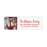 Red White Christmas Voeg uw foto retouradres toe Etiket<br><div class="desc">Elegante en stijlvolle retourlabels voor Kerstmis (Kerstmis) Vakantie wenskaarten / enveloppen. Voeg familiefoto of ander afbeelding toe. Moderne RODE letters voor familienaam en adres. Faux rode glitter om wat Christmas Bling toe te voegen! Letterkleur en lettertype kunnen worden gewijzigd.</div>