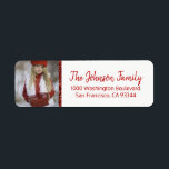 Red White Christmas Voeg uw foto retouradres toe Etiket<br><div class="desc">Elegante en stijlvolle retourlabels voor Kerstmis (Kerstmis) Vakantie wenskaarten / enveloppen. Voeg familiefoto of ander afbeelding toe. Moderne RODE letters voor familienaam en adres. Faux rode glitter om wat Christmas Bling toe te voegen! Letterkleur en lettertype kunnen worden gewijzigd.</div>