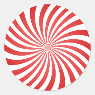 Red White Circus Sunburst Spiral Radiaal Patroon Ronde Sticker