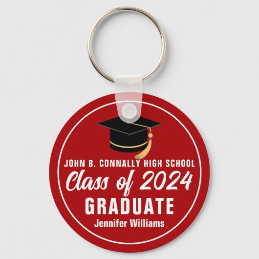 Red White Class of 2023 Personal Afstuderen Gift Sleutelhanger (Achterkant)
