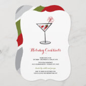 Red White Cocktail Martini Modern Holiday Party Kaart (Voorkant / Achterkant)
