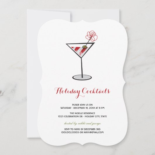 Red White Cocktail Martini Modern Holiday Party Kaart (Voorkant)