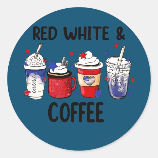 Red White Coffee Funny 4th of Juli Koffee Lovers Ronde Sticker (Voorkant)