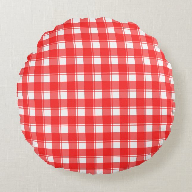 Red White Country Pset Striped Pillow Rond Kussen (Voorkant)
