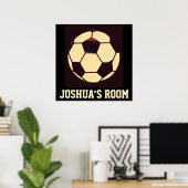 Red White Cream Black Soccer Ball Custom Name Room Poster (Thuiskantoor)