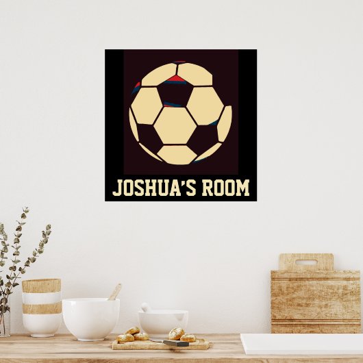 Red White Cream Black Soccer Ball Custom Name Room Poster (Keuken)