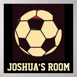 Red White Cream Black Soccer Ball Custom Name Room Poster
