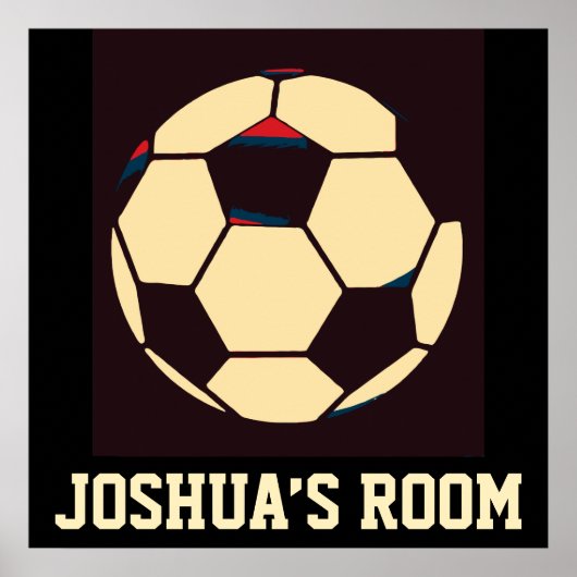 Red White Cream Black Soccer Ball Custom Name Room Poster (Voorkant)