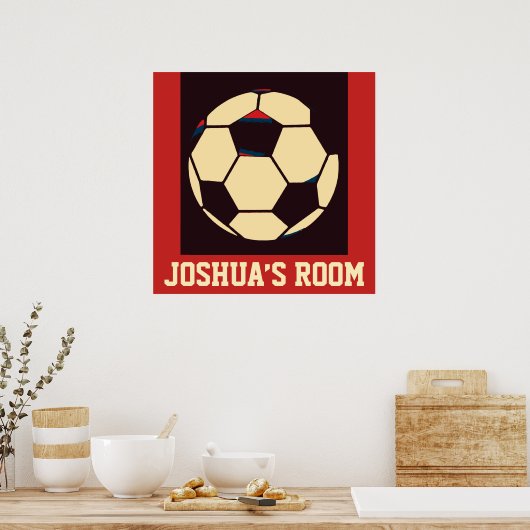 Red White Cream Black Voetbal Aangepaste naam Room Poster (Keuken)
