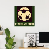 Red White Cream Green Soccer Ball Custom Name Room Poster (Thuiskantoor)