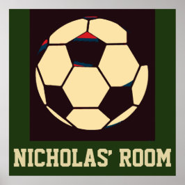 Red White Cream Green Soccer Ball Custom Name Room Poster