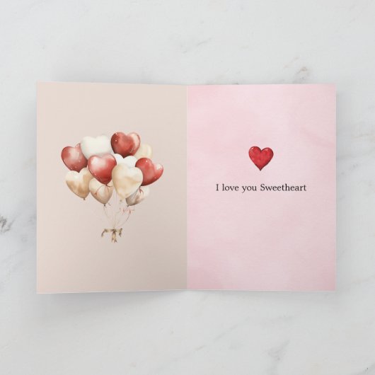 Red White Cream Hearts Love Valentine's Day Kaart (Binnen)
