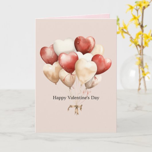 Red White Cream Hearts Love Valentine's Day Kaart (Gele Bloem)