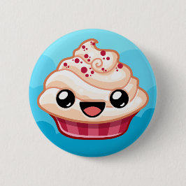 Red/White Cupcake - Happy Jump Ronde Button 5,7 Cm