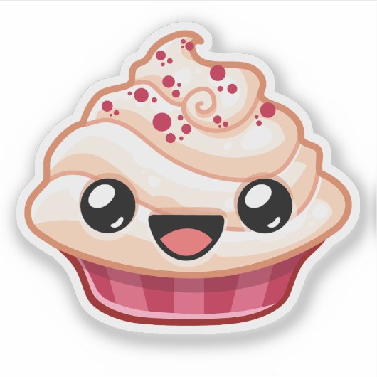 Red/White Cupcake - Happy Jump Sticker (Voorkant)