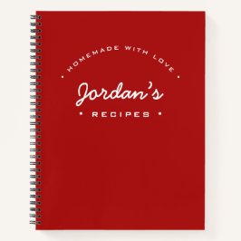 Red White Custom Name Homemade with Love Recipe Notitieboek
