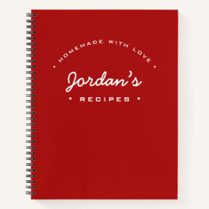 Red White Custom Name Homemade with Love Recipe Notitieboek