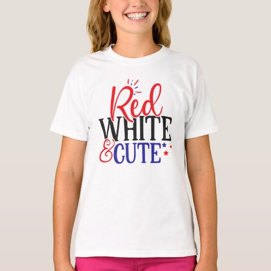 Red White Cute 4th July T-Shirt for Kids (Voorkant)