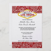 Red & White Damask Floral Las Vegas Wedding Invite Kaart (Voorkant / Achterkant)