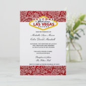 Red & White Damask Floral Las Vegas Wedding Invite Kaart (Staand voorkant)