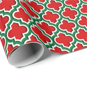 Red White Dark Green LG Moroccan Quatrefoil #5DS Cadeaupapier
