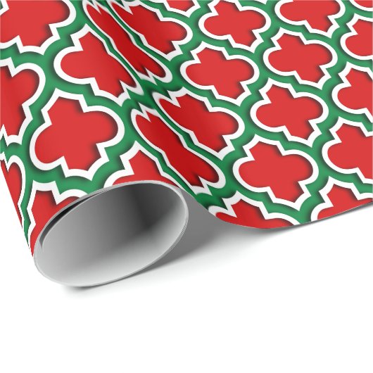 Red White Dark Green LG Moroccan Quatrefoil #5DS Cadeaupapier (Rol Hoek)