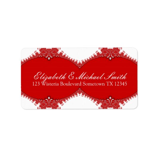 Red White Decor Lace Address Sticker Label (Voorkant)